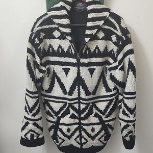 Loft Horizons Black & White Geometric Men's Zip-Up Sweater Jacket Fleeced Lined